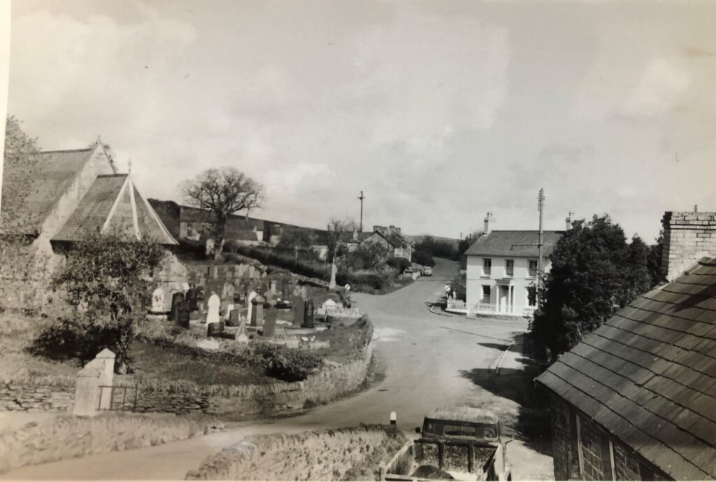 Black and white photograph of St Barnabas Church, view of Velindre 