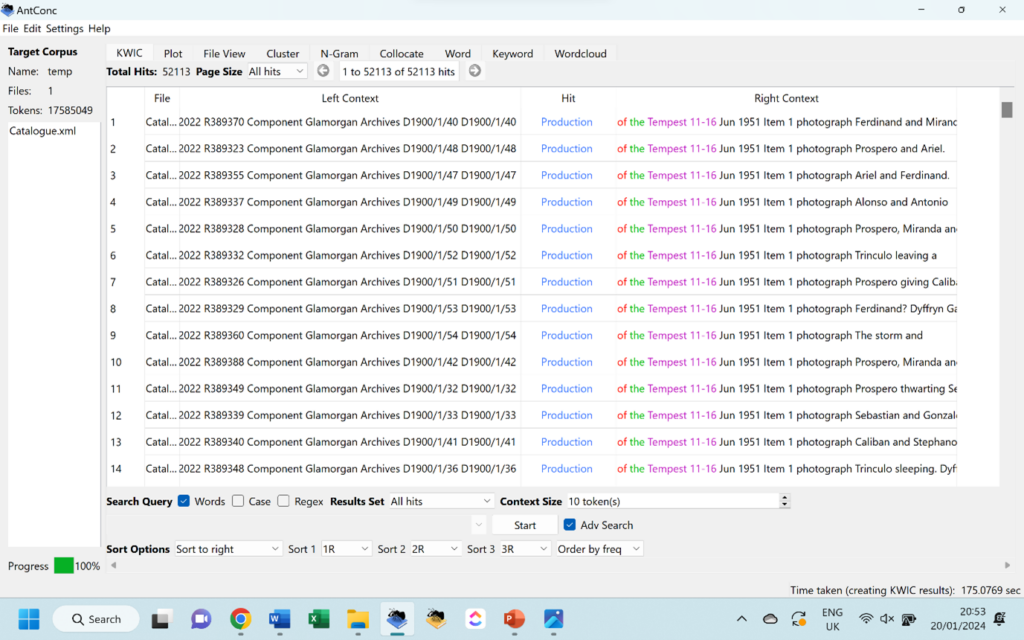 An image capture of a screenshot showing a list of catalogue items found in a search