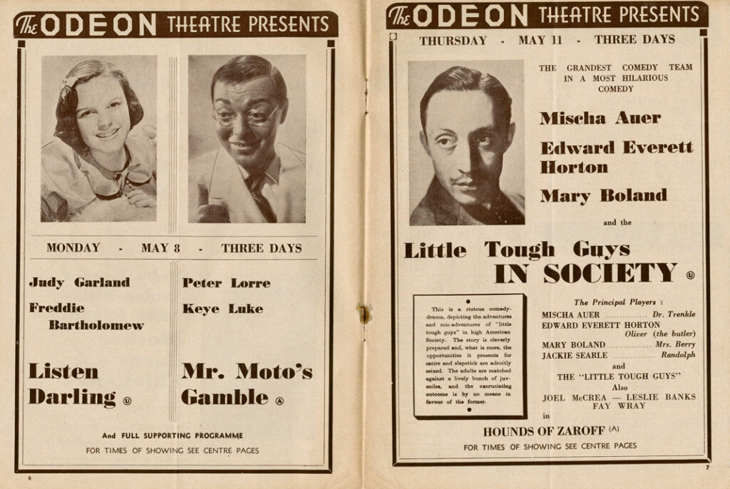 Sinema Odeon (Mai 1939) hysbyseb, eitem gan Wasanaeth Archifau Conwy