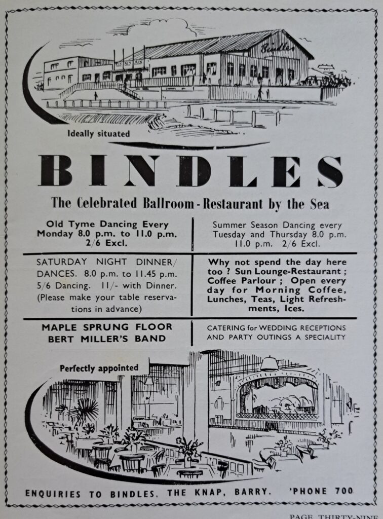 Bwyty Bindles hysbyseb (1950au), eitem o Archifau Morgannwg